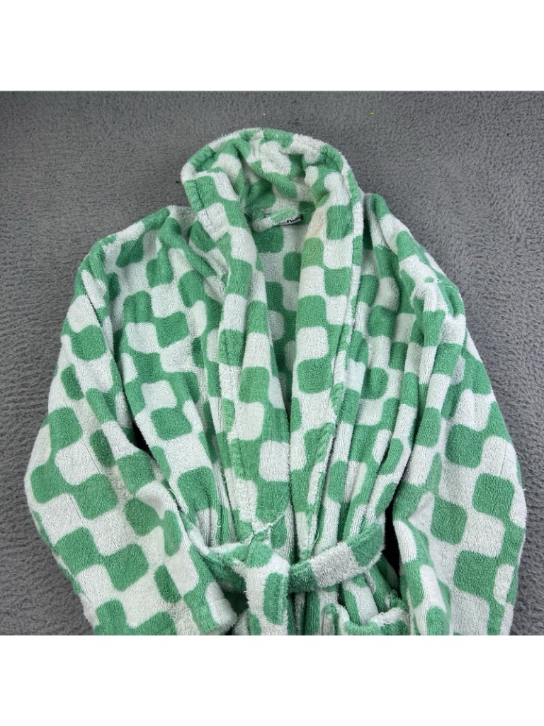 Dusen Dusen Geometric Pattern Robe Tie Front Terry Cloth White Green Size Small — image 2 of 8
